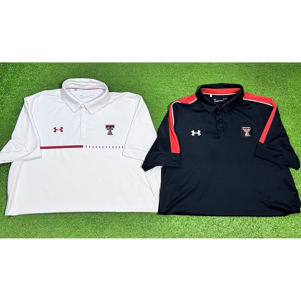 Texas Tech Team Issue Polo LG (2) UA Red Raiders Football Black White Red EUC